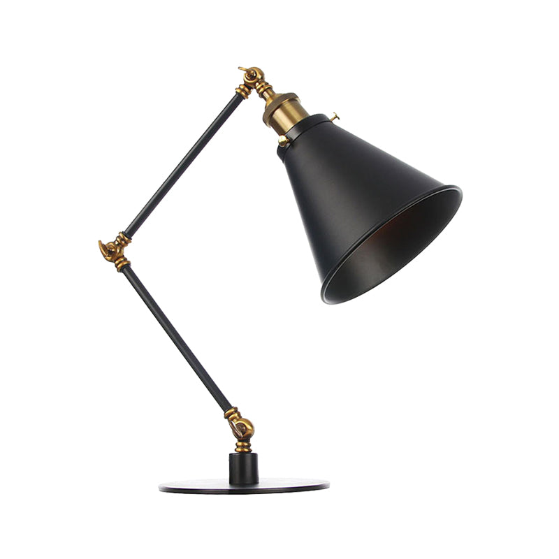 Conical Shade Metallic Table Lighting Vintage Stylish 1 Head Black/Brass Finish Table Lamp for Study Room Clearhalo 'Lamps' 'Table Lamps' Lighting' 265188