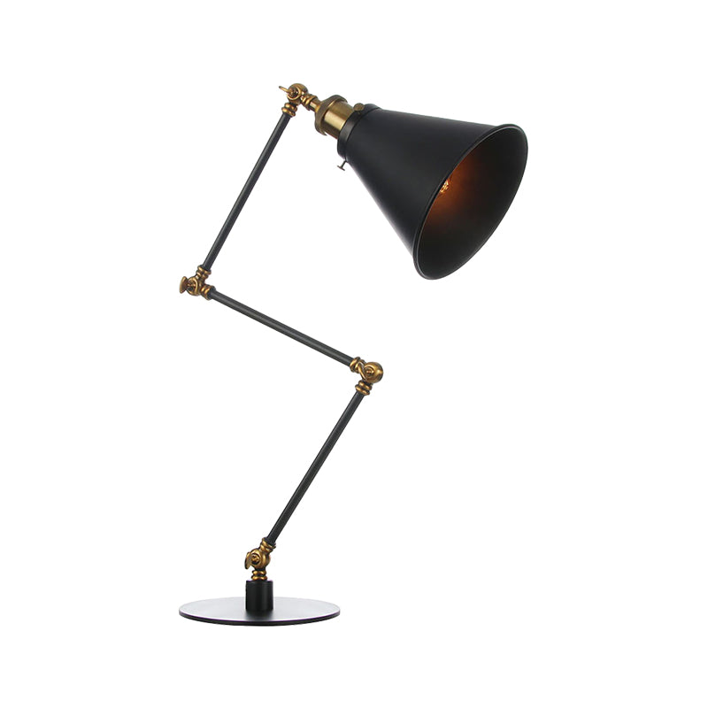 Conical Shade Metallic Table Lighting Vintage Stylish 1 Head Black/Brass Finish Table Lamp for Study Room Clearhalo 'Lamps' 'Table Lamps' Lighting' 265193