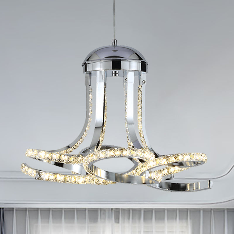 Chrome Twisted Suspension Light Modernism Metal and Crystal LED Hanging Chandelier in Warm/White Light Clearhalo 'Ceiling Lights' 'Chandeliers' 'Modern Chandeliers' 'Modern' Lighting' 265207