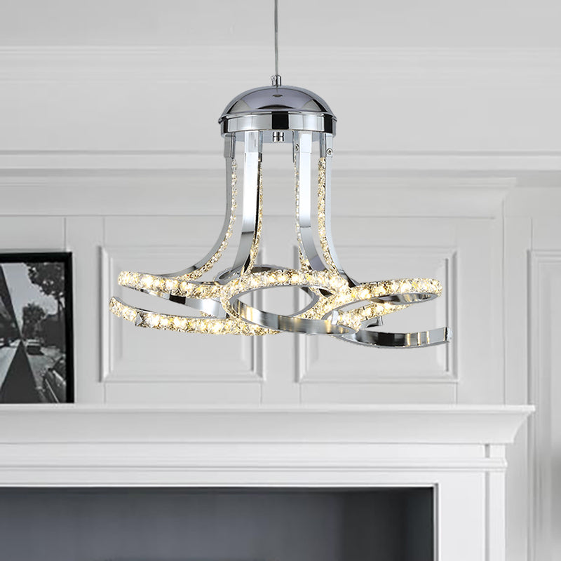 Chrome Twisted Suspension Light Modernism Metal and Crystal LED Hanging Chandelier in Warm/White Light Chrome Clearhalo 'Ceiling Lights' 'Chandeliers' 'Modern Chandeliers' 'Modern' Lighting' 265208