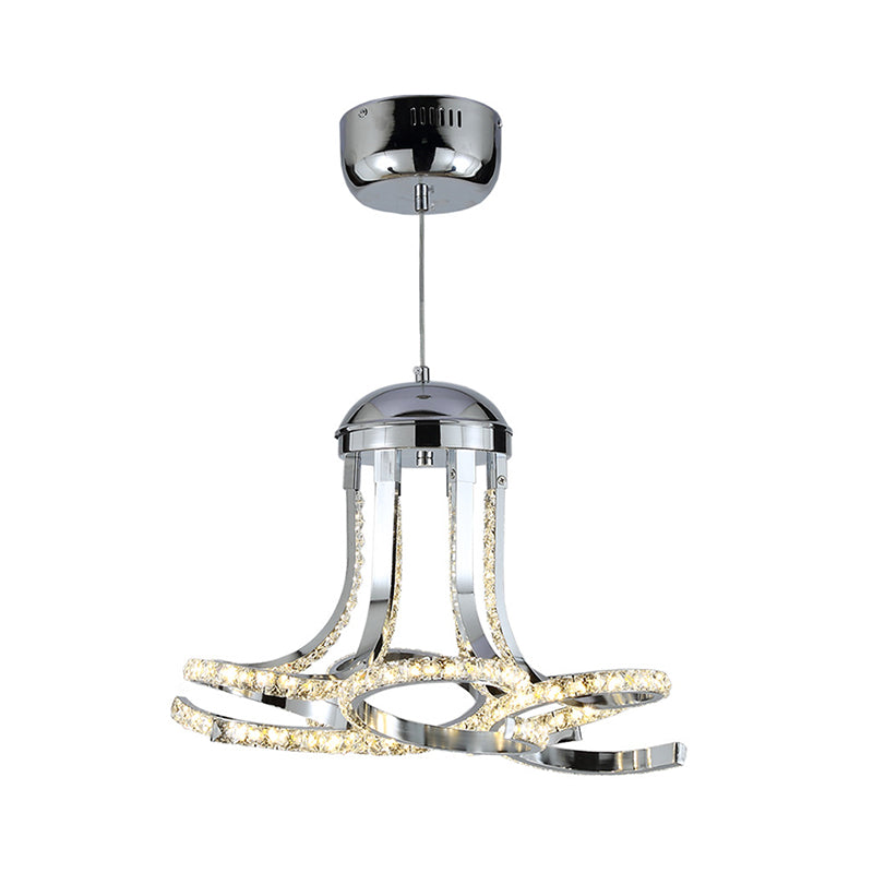 Chrome Twisted Suspension Light Modernism Metal and Crystal LED Hanging Chandelier in Warm/White Light Clearhalo 'Ceiling Lights' 'Chandeliers' 'Modern Chandeliers' 'Modern' Lighting' 265210