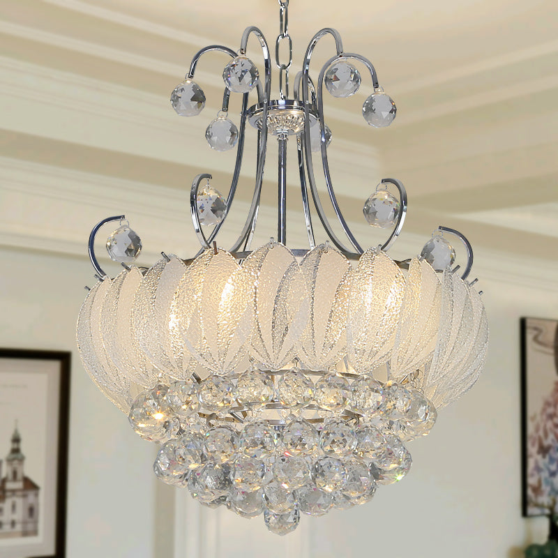 Modern Geometric Ceiling Chandelier Chrome Finish 4 Bulbs Pendant Lighting with Glass and Crystal Decoration Clearhalo 'Ceiling Lights' 'Chandeliers' 'Modern Chandeliers' 'Modern' Lighting' 265218