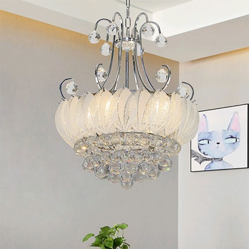 Modern Geometric Ceiling Chandelier Chrome Finish 4 Bulbs Pendant Lighting with Glass and Crystal Decoration Chrome Clearhalo 'Ceiling Lights' 'Chandeliers' 'Modern Chandeliers' 'Modern' Lighting' 265219