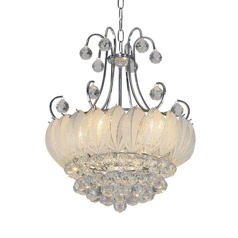 Modern Geometric Ceiling Chandelier Chrome Finish 4 Bulbs Pendant Lighting with Glass and Crystal Decoration Clearhalo 'Ceiling Lights' 'Chandeliers' 'Modern Chandeliers' 'Modern' Lighting' 265221