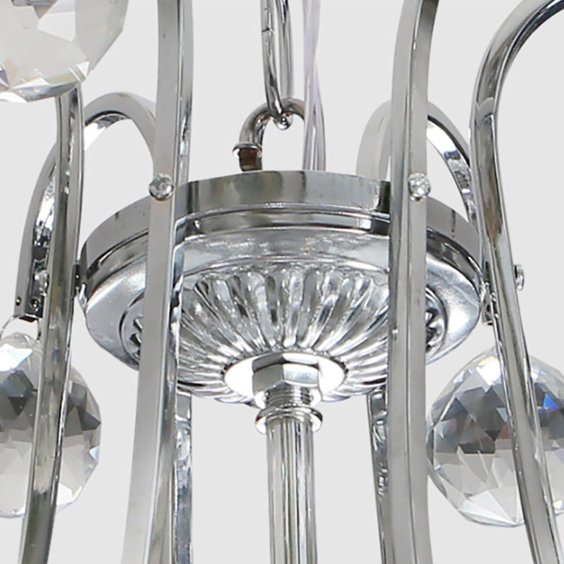 Modern Geometric Ceiling Chandelier Chrome Finish 4 Bulbs Pendant Lighting with Glass and Crystal Decoration Clearhalo 'Ceiling Lights' 'Chandeliers' 'Modern Chandeliers' 'Modern' Lighting' 265223