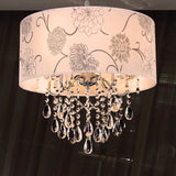 Printing Fabric Shade Pendant Light Crystal Vintage 5 Lights Ceiling Chandelier with Flower Pattern in Chrome Clearhalo 'Ceiling Lights' 'Chandeliers' 'Modern Chandeliers' 'Modern' Lighting' 265243