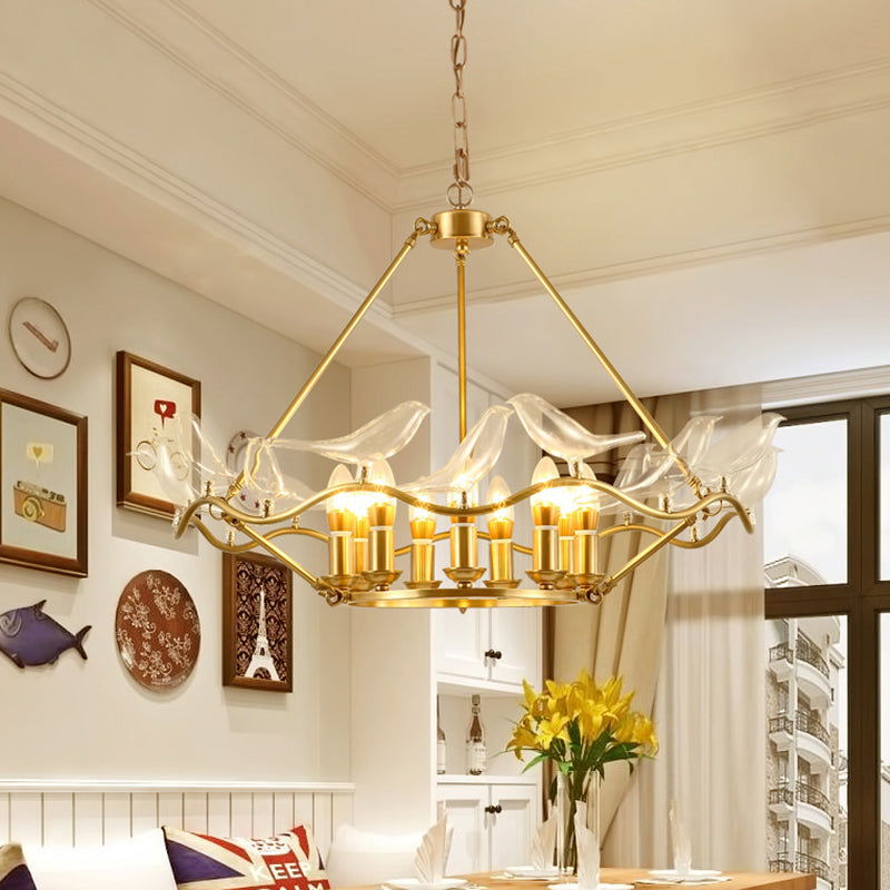 Wavy Ceiling Chandelier with Clear Crystal Bird Shade Mid Century 9 Lights Pendant Lighting in Brass Brass Clearhalo 'Ceiling Lights' 'Chandeliers' Lighting' options 265250_05521538-f76b-41ca-9e15-9c089cb93f09