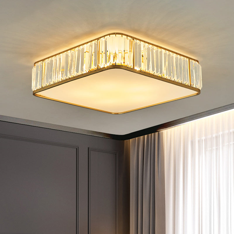 14"/18"/21.5' W Square Crystal Flush Ceiling Light Modern 3/4/5 Lights Bedroom Flush Mount Lighting in Gold Clearhalo 'Ceiling Lights' 'Close To Ceiling Lights' 'Close to ceiling' 'Flush mount' Lighting' 265266