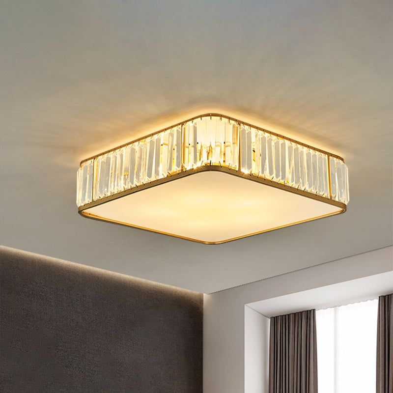 14"/18"/21.5' W Square Crystal Flush Ceiling Light Modern 3/4/5 Lights Bedroom Flush Mount Lighting in Gold Clearhalo 'Ceiling Lights' 'Close To Ceiling Lights' 'Close to ceiling' 'Flush mount' Lighting' 265267