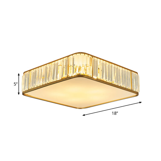 14"/18"/21.5' W Square Crystal Flush Ceiling Light Modern 3/4/5 Lights Bedroom Flush Mount Lighting in Gold Clearhalo 'Ceiling Lights' 'Close To Ceiling Lights' 'Close to ceiling' 'Flush mount' Lighting' 265271