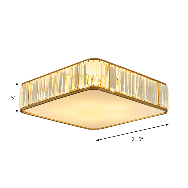 14"/18"/21.5' W Square Crystal Flush Ceiling Light Modern 3/4/5 Lights Bedroom Flush Mount Lighting in Gold Clearhalo 'Ceiling Lights' 'Close To Ceiling Lights' 'Close to ceiling' 'Flush mount' Lighting' 265272