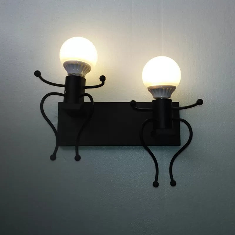 Modern Style Night Light Little People Two Lights Metal Sconce Light for Corridor Stair Black Clearhalo 'Night Lights' 'Wall Lights' Lighting' 26531