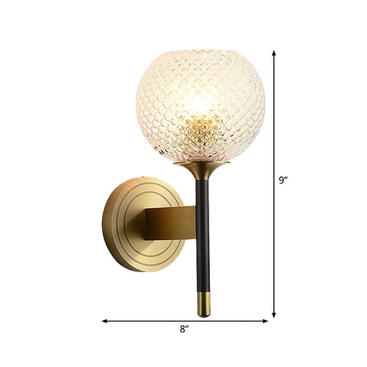 Lattice Glass Wall Mount Lamp with Dome Shade Mid-Century 1 Light Flush Mount Wall Sconce in Brass for Corridor Clearhalo 'Wall Lamps & Sconces' 'Wall Lights' Lighting' 265314