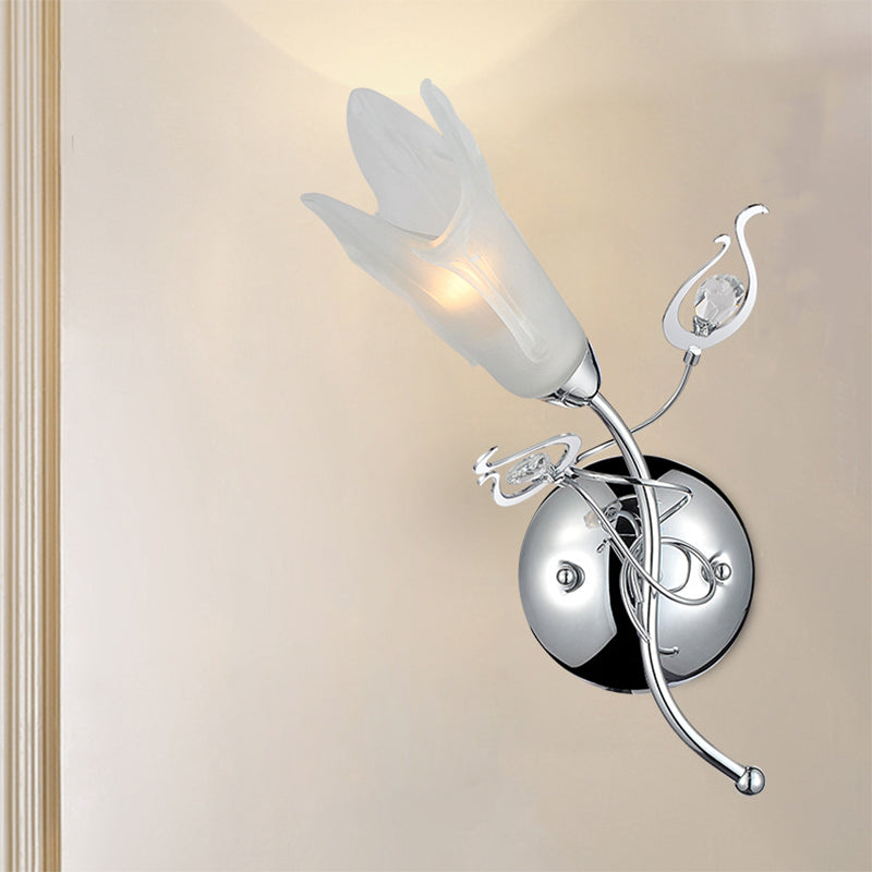 Opal Glass Petal Wall Light Contemporary 1 Head Wall Mounted Light in Chrome for Bedside Chrome Clearhalo 'Modern wall lights' 'Modern' 'Wall Lamps & Sconces' 'Wall Lights' Lighting' 265368