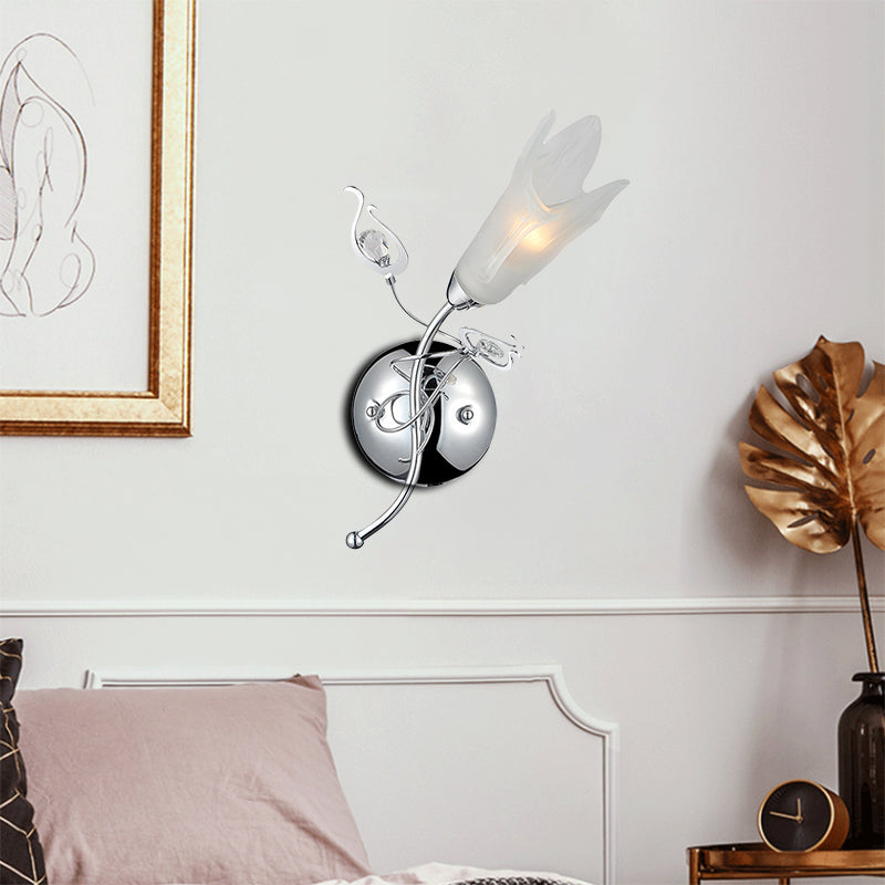 Opal Glass Petal Wall Light Contemporary 1 Head Wall Mounted Light in Chrome for Bedside Clearhalo 'Modern wall lights' 'Modern' 'Wall Lamps & Sconces' 'Wall Lights' Lighting' 265370