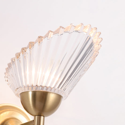 1 Bulb Scalloped Wall Light Sconce with Frosted Glass Shade Modernist Wall Mount Lamp in Brass Clearhalo 'Wall Lamps & Sconces' 'Wall Lights' Lighting' 265406