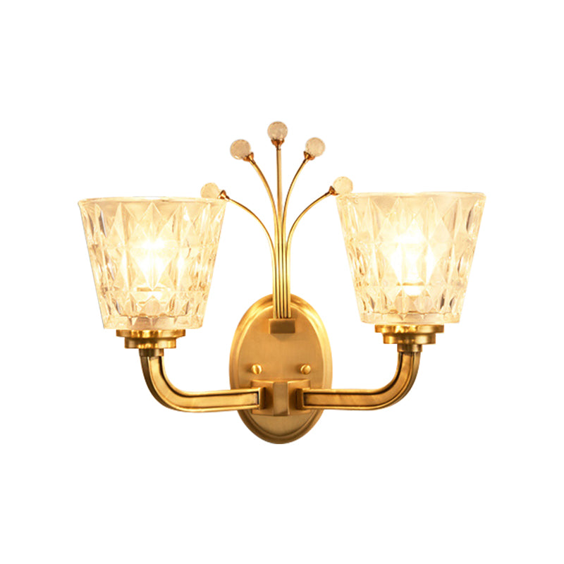 1/2-Light Tapered Wall Lighting Fixture Modernism Flush Wall Sconce with Clear Glass Shade and Crystal in Brass Finish Clearhalo 'Wall Lamps & Sconces' 'Wall Lights' Lighting' 265449