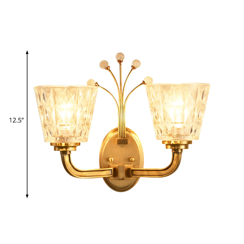 1/2-Light Tapered Wall Lighting Fixture Modernism Flush Wall Sconce with Clear Glass Shade and Crystal in Brass Finish Clearhalo 'Wall Lamps & Sconces' 'Wall Lights' Lighting' 265450