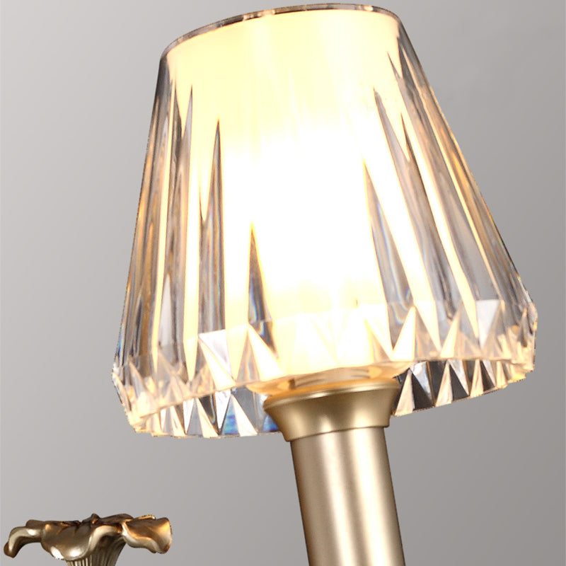 1/2-Head Conic Sconce Light Vintage Wall Light Fixture with Clear Acrylic Shade and Carved Arm in Gold Clearhalo 'Wall Lamps & Sconces' 'Wall Lights' Lighting' 265537