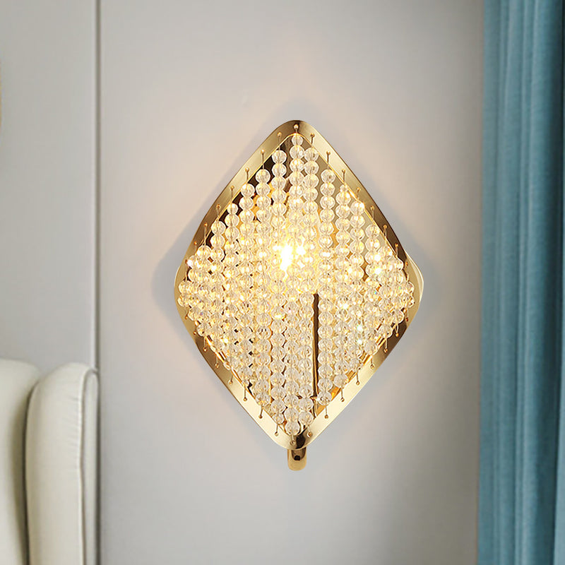 1 Bulb Rhombus Wall Lighting with Crystal Bead Contemporary Bedside Sconce Light in Brass Brass Clearhalo 'Wall Lamps & Sconces' 'Wall Lights' Lighting' 265596