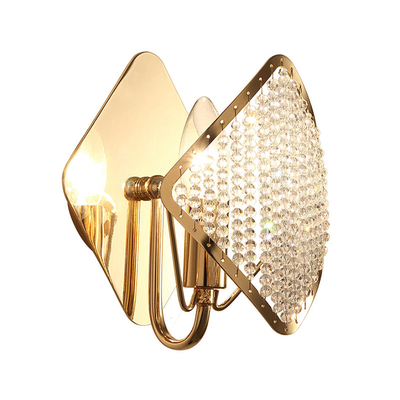 1 Bulb Rhombus Wall Lighting with Crystal Bead Contemporary Bedside Sconce Light in Brass Clearhalo 'Wall Lamps & Sconces' 'Wall Lights' Lighting' 265599