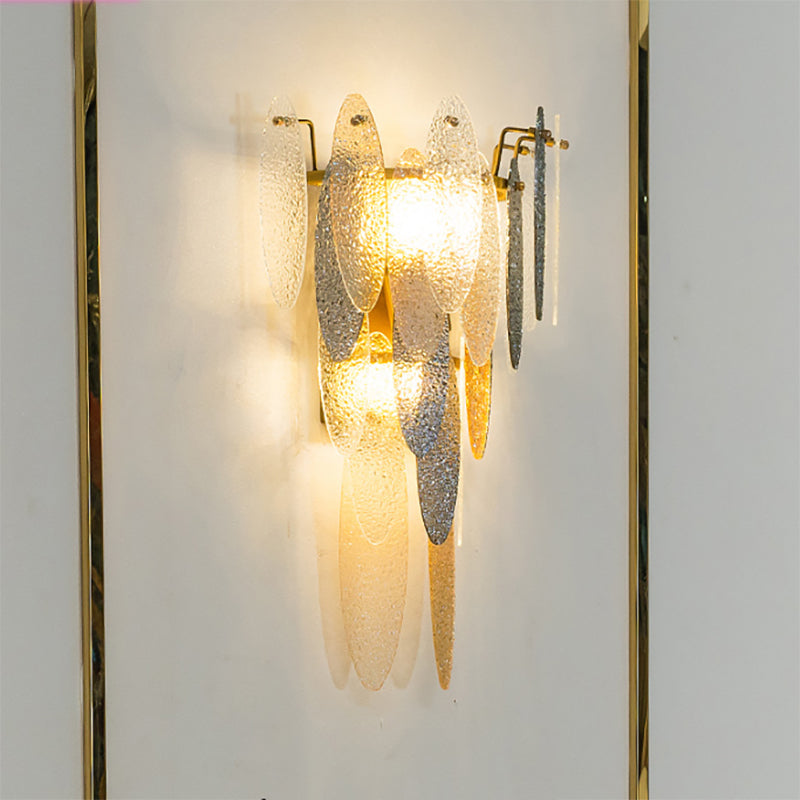 Multi Layer Flush Mount Wall Sconce with Oval Glass Shade Modernism 2 Heads Wall Lamp in Brass Brass Clearhalo 'Wall Lamps & Sconces' 'Wall Lights' Lighting' 265602