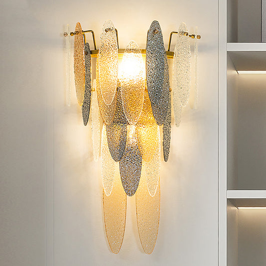 Multi Layer Flush Mount Wall Sconce with Oval Glass Shade Modernism 2 Heads Wall Lamp in Brass Clearhalo 'Wall Lamps & Sconces' 'Wall Lights' Lighting' 265603