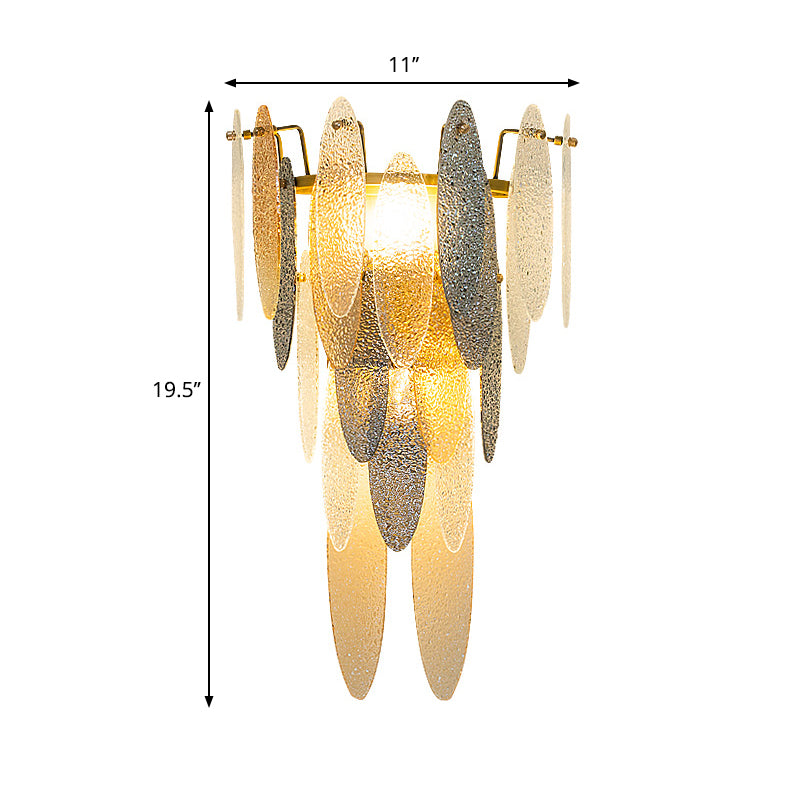 Multi Layer Flush Mount Wall Sconce with Oval Glass Shade Modernism 2 Heads Wall Lamp in Brass Clearhalo 'Wall Lamps & Sconces' 'Wall Lights' Lighting' 265606