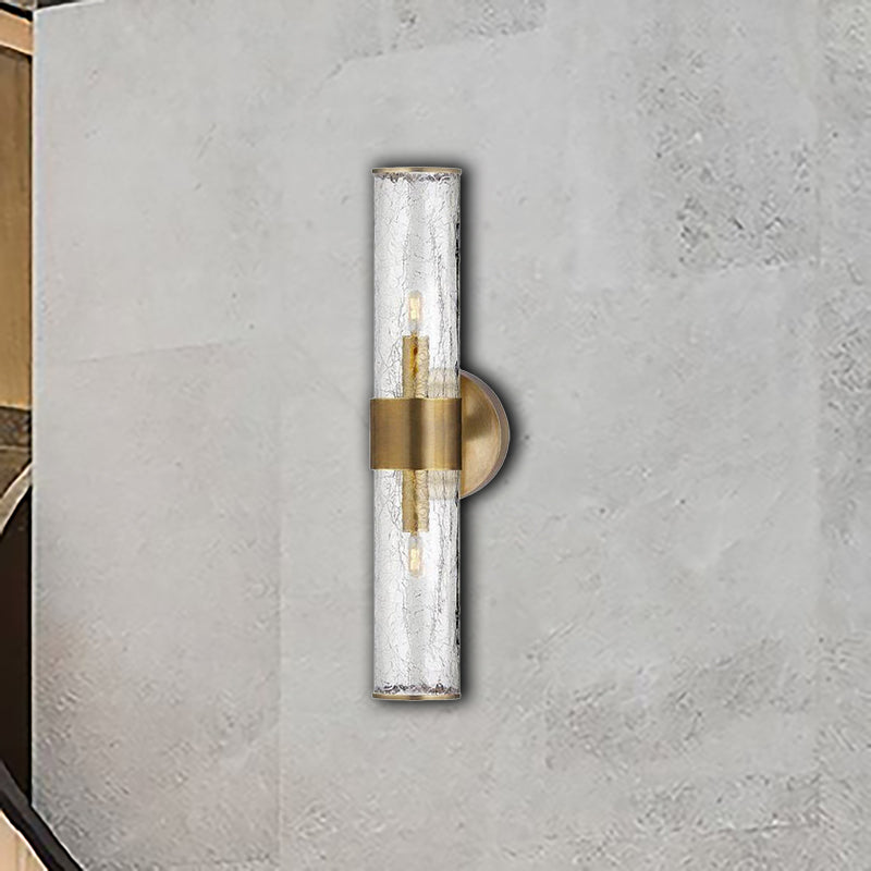 Staircase Sconce Light Fixture with Clear Tube Glass Lampshade Minimalist 2 Lights Wall Mounted Lamp in Brass Brass Clearhalo 'Wall Lamps & Sconces' 'Wall Lights' Lighting' 265613