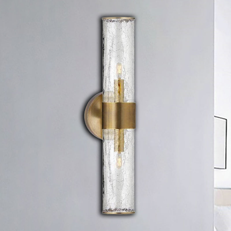 Staircase Sconce Light Fixture with Clear Tube Glass Lampshade Minimalist 2 Lights Wall Mounted Lamp in Brass Clearhalo 'Wall Lamps & Sconces' 'Wall Lights' Lighting' 265614