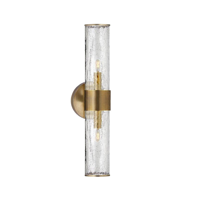 Staircase Sconce Light Fixture with Clear Tube Glass Lampshade Minimalist 2 Lights Wall Mounted Lamp in Brass Clearhalo 'Wall Lamps & Sconces' 'Wall Lights' Lighting' 265616