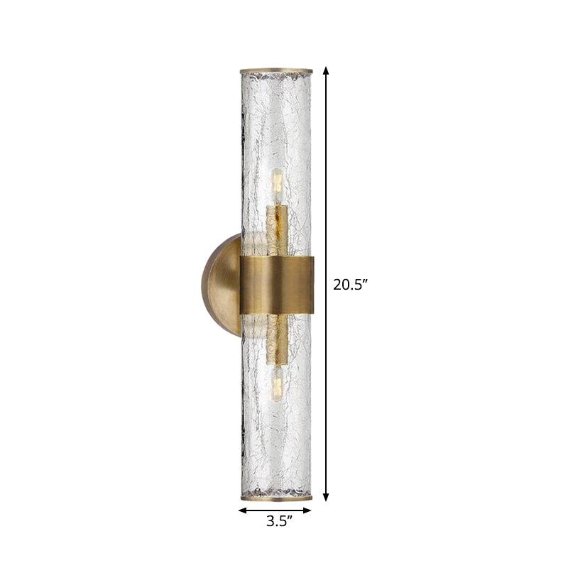 Staircase Sconce Light Fixture with Clear Tube Glass Lampshade Minimalist 2 Lights Wall Mounted Lamp in Brass Clearhalo 'Wall Lamps & Sconces' 'Wall Lights' Lighting' 265617