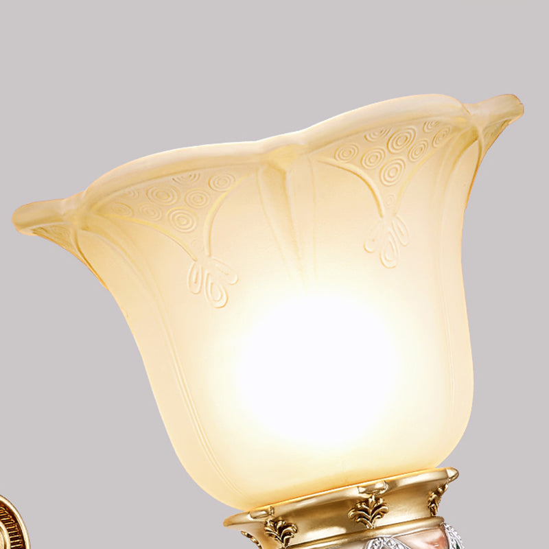 1 Light Petal Wall Mounted Lighting with Carved Arm Vintage White Glass Sconce Light in Gold Finish Clearhalo 'Wall Lamps & Sconces' 'Wall Lights' Lighting' 265635