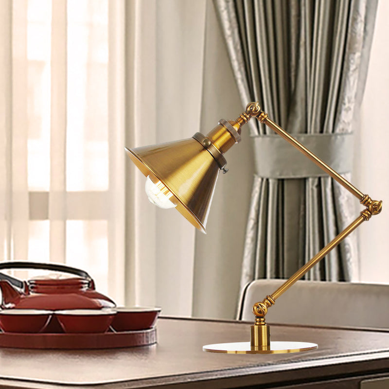 Industrial Stylish Flared Table Lamp Metallic 1 Light Dining Room Table Light with 8"+8"/8"+8"+8" Length Arm in Gold Clearhalo 'Lamps' 'Table Lamps' Lighting' 265651