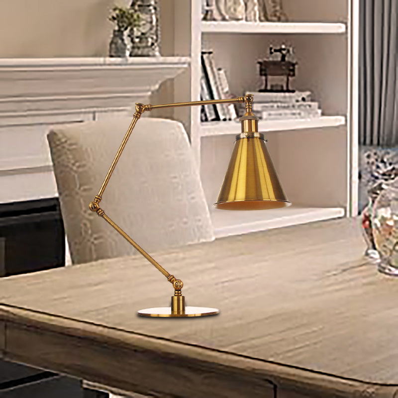 Industrial Stylish Flared Table Lamp Metallic 1 Light Dining Room Table Light with 8"+8"/8"+8"+8" Length Arm in Gold Clearhalo 'Lamps' 'Table Lamps' Lighting' 265661