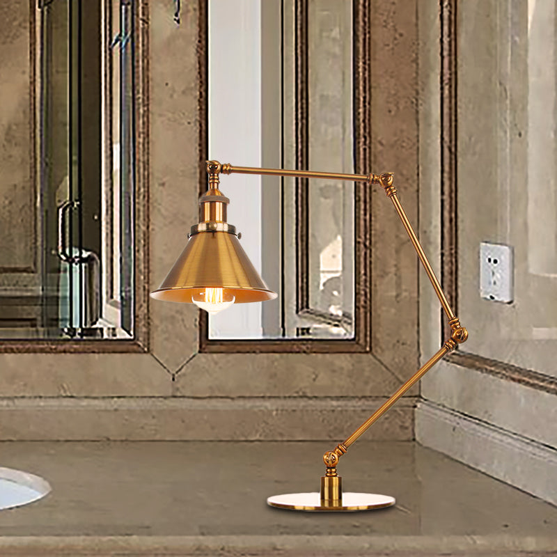 Industrial Stylish Flared Table Lamp Metallic 1 Light Dining Room Table Light with 8"+8"/8"+8"+8" Length Arm in Gold Clearhalo 'Lamps' 'Table Lamps' Lighting' 265671