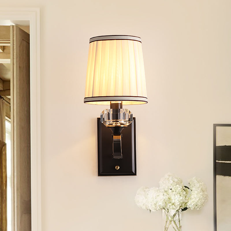 Brass/Black Finish Wall Mount Light with Cone Shade Modernism Fabric 1 Light Sconce Light Black Clearhalo 'Modern wall lights' 'Modern' 'Wall Lamps & Sconces' 'Wall Lights' Lighting' 265700