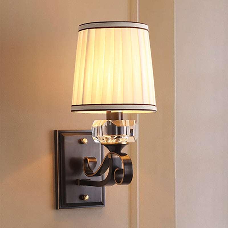 Brass/Black Finish Wall Mount Light with Cone Shade Modernism Fabric 1 Light Sconce Light Clearhalo 'Modern wall lights' 'Modern' 'Wall Lamps & Sconces' 'Wall Lights' Lighting' 265701