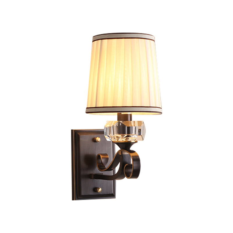 Brass/Black Finish Wall Mount Light with Cone Shade Modernism Fabric 1 Light Sconce Light Clearhalo 'Modern wall lights' 'Modern' 'Wall Lamps & Sconces' 'Wall Lights' Lighting' 265703