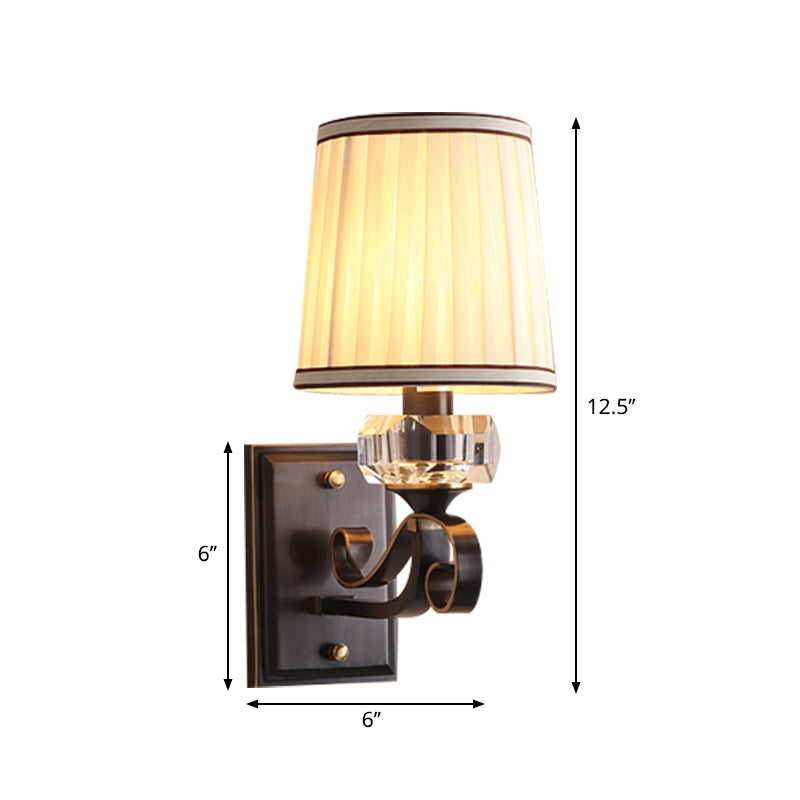 Brass/Black Finish Wall Mount Light with Cone Shade Modernism Fabric 1 Light Sconce Light Clearhalo 'Modern wall lights' 'Modern' 'Wall Lamps & Sconces' 'Wall Lights' Lighting' 265704