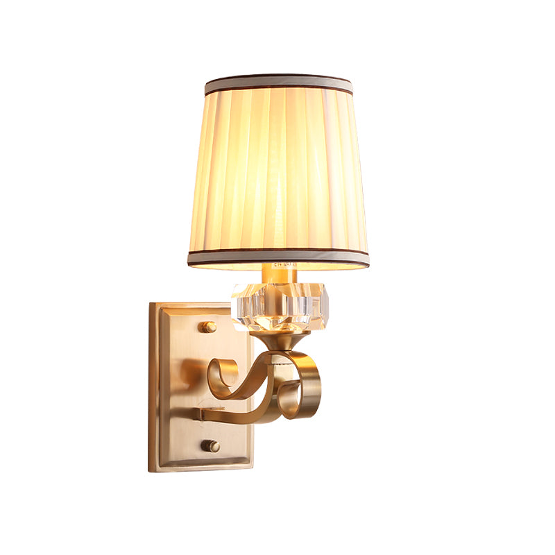 Brass/Black Finish Wall Mount Light with Cone Shade Modernism Fabric 1 Light Sconce Light Clearhalo 'Modern wall lights' 'Modern' 'Wall Lamps & Sconces' 'Wall Lights' Lighting' 265708