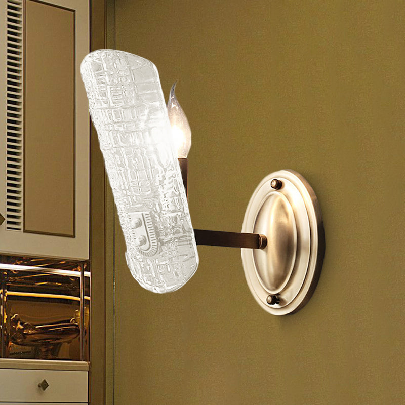 Clear Water Glass Gold Sconce Curved 1/2 Lights Modern Wall Mount Lighting for Living Room 1.0 Clear Clearhalo 'Cast Iron' 'Glass' 'Industrial' 'Modern wall lights' 'Modern' 'Tiffany' 'Traditional wall lights' 'Wall Lamps & Sconces' 'Wall Lights' Lighting' 265718