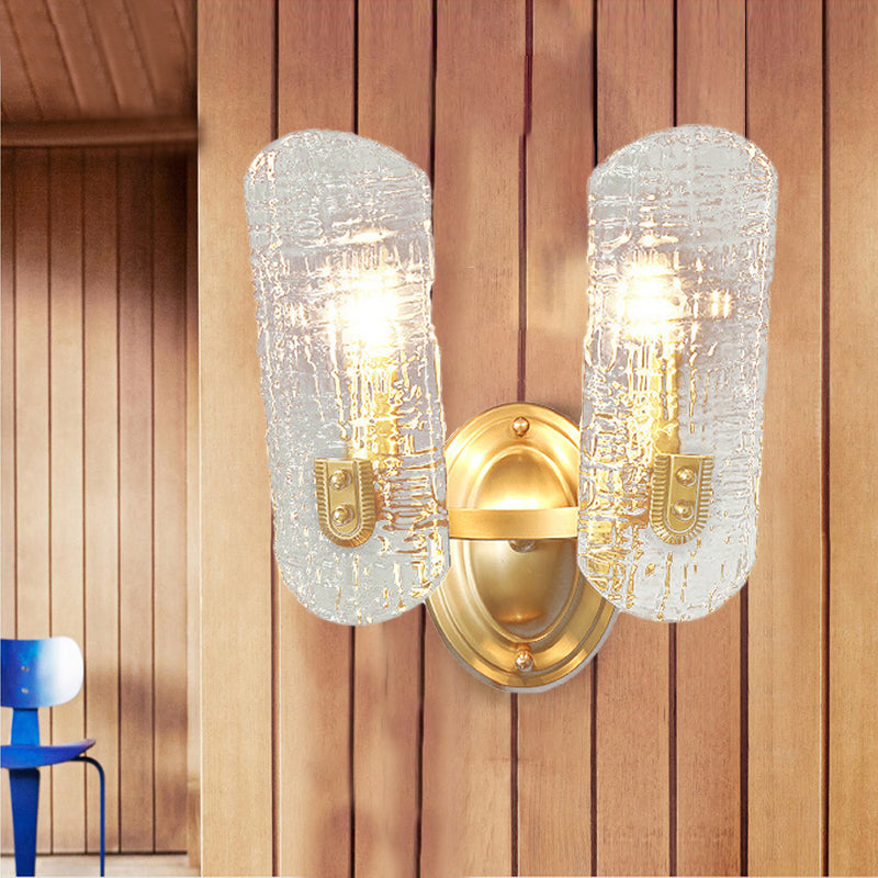 Clear Water Glass Gold Sconce Curved 1/2 Lights Modern Wall Mount Lighting for Living Room 2.0 Clear Clearhalo 'Cast Iron' 'Glass' 'Industrial' 'Modern wall lights' 'Modern' 'Tiffany' 'Traditional wall lights' 'Wall Lamps & Sconces' 'Wall Lights' Lighting' 265722