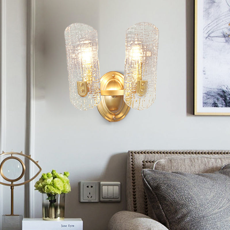 Clear Water Glass Gold Sconce Curved 1/2 Lights Modern Wall Mount Lighting for Living Room Clearhalo 'Cast Iron' 'Glass' 'Industrial' 'Modern wall lights' 'Modern' 'Tiffany' 'Traditional wall lights' 'Wall Lamps & Sconces' 'Wall Lights' Lighting' 265723
