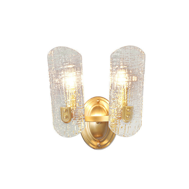 Clear Water Glass Gold Sconce Curved 1/2 Lights Modern Wall Mount Lighting for Living Room Clearhalo 'Cast Iron' 'Glass' 'Industrial' 'Modern wall lights' 'Modern' 'Tiffany' 'Traditional wall lights' 'Wall Lamps & Sconces' 'Wall Lights' Lighting' 265725