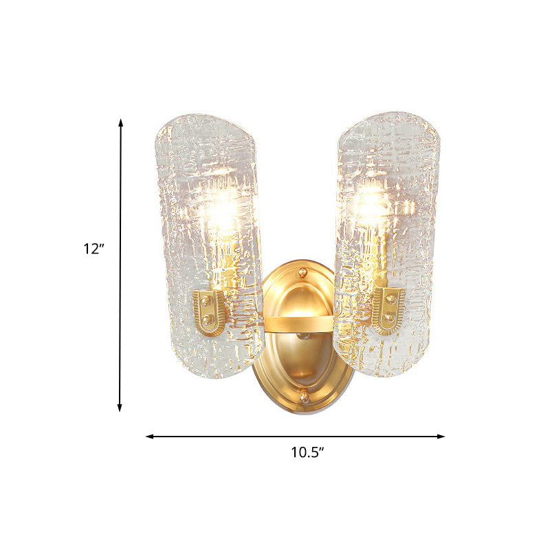 Clear Water Glass Gold Sconce Curved 1/2 Lights Modern Wall Mount Lighting for Living Room Clearhalo 'Cast Iron' 'Glass' 'Industrial' 'Modern wall lights' 'Modern' 'Tiffany' 'Traditional wall lights' 'Wall Lamps & Sconces' 'Wall Lights' Lighting' 265726