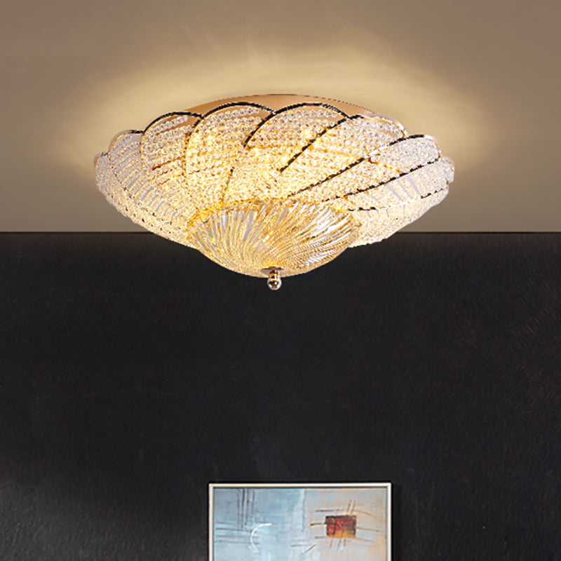 13"/16.5"/20.5" W Scalloped Flush Light with Crystal Bead Vintage Ceiling Lamp in Gold, Yellow/White Light Gold Clearhalo 'Ceiling Lights' 'Close To Ceiling Lights' 'Close to ceiling' 'Flush mount' Lighting' 265728