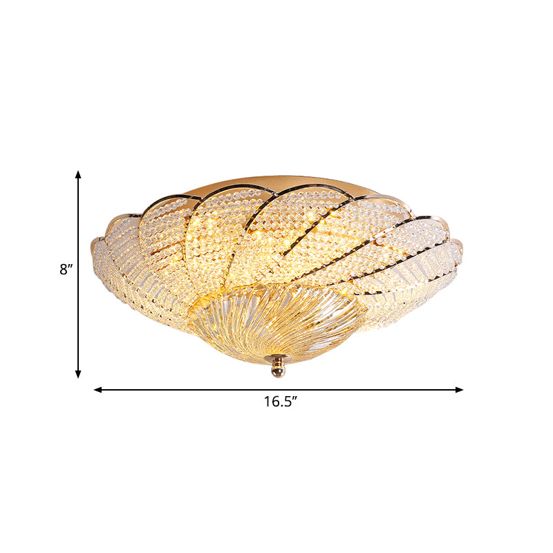 13"/16.5"/20.5" W Scalloped Flush Light with Crystal Bead Vintage Ceiling Lamp in Gold, Yellow/White Light Clearhalo 'Ceiling Lights' 'Close To Ceiling Lights' 'Close to ceiling' 'Flush mount' Lighting' 265733