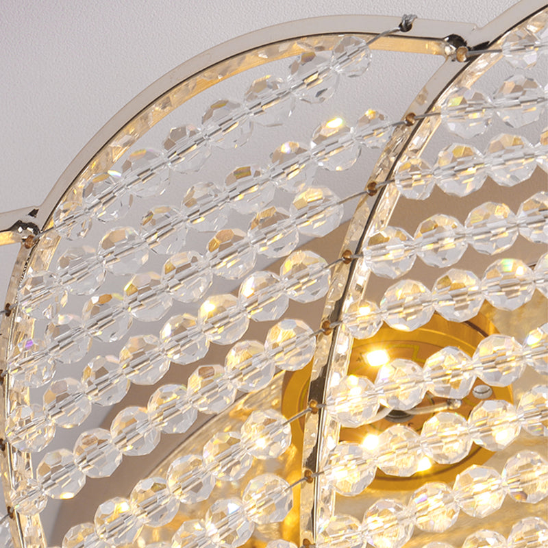 13"/16.5"/20.5" W Scalloped Flush Light with Crystal Bead Vintage Ceiling Lamp in Gold, Yellow/White Light Clearhalo 'Ceiling Lights' 'Close To Ceiling Lights' 'Close to ceiling' 'Flush mount' Lighting' 265735