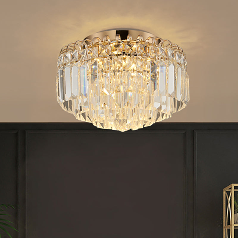 16"/19.5" Width Crystal Prism Flush Mount Lighting with Round Shade Modern LED Ceiling Fixture in Brass Gold Clearhalo 'Ceiling Lights' 'Close To Ceiling Lights' 'Close to ceiling' 'Flush mount' Lighting' 265754